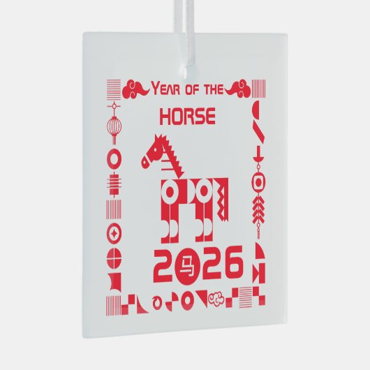 Jaar van het Paard 2026 Glas Ornament (Voorkant Rechts)