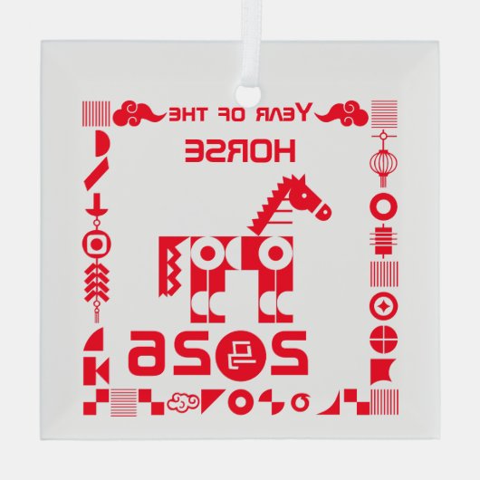 Jaar van het Paard 2026 Glas Ornament (Achterkant)