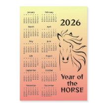 Jaar van het Paard 2026 Kalender Magnetische Kaart