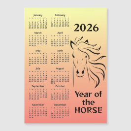 Jaar van het Paard 2026 Kalender Magnetische Kaart