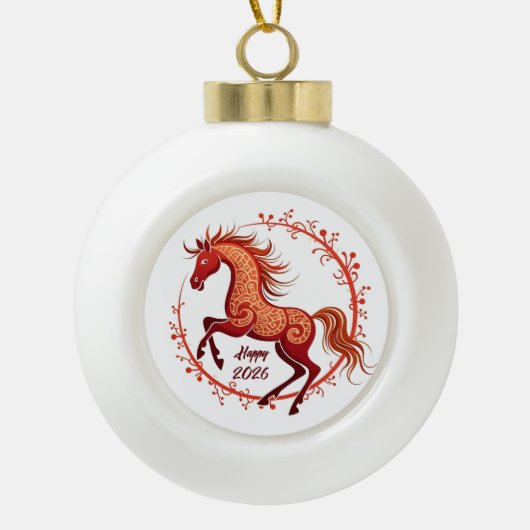 Jaar van het Paard 2026 Keramische Bal Ornament (Voorkant)