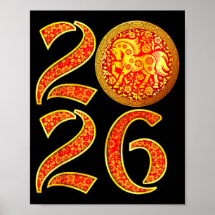 Jaar Van Het Paard 2026 Maand Nieuw Chinees Nieuw Poster