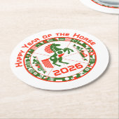 Jaar van het Paard 2026 Ronde Kartonnen Onderzetter (Gebogen)