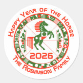 Jaar van het Paard 2026 Ronde Sticker (Voorkant)