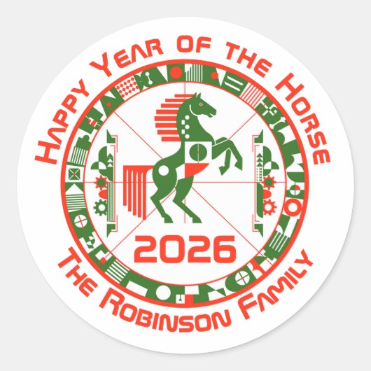 Jaar van het Paard 2026 Ronde Sticker (Voorkant)