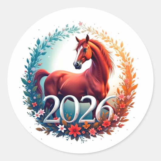 Jaar van het Paard 2026 Ronde Sticker (Voorkant)