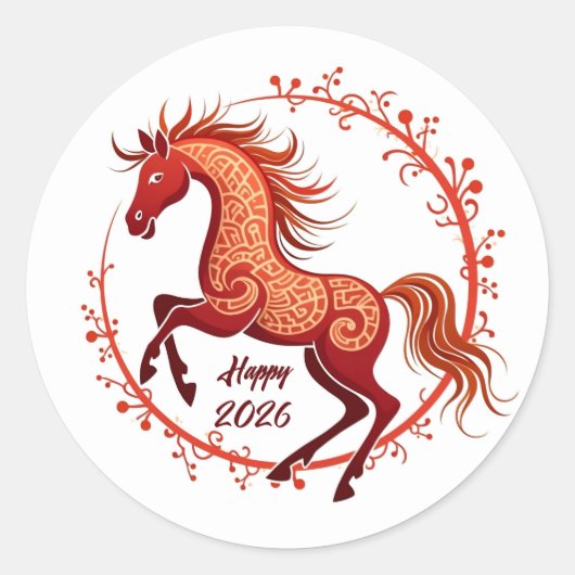 Jaar van het Paard 2026 Ronde Sticker (Voorkant)