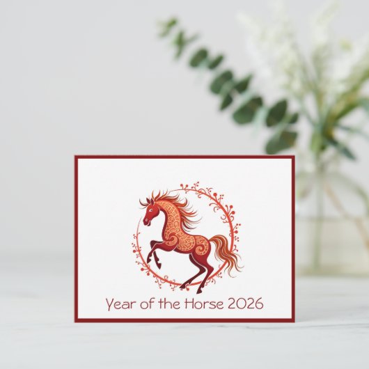 Jaar van het Paard 2026 vakantie briefkaart (Staand voorkant)
