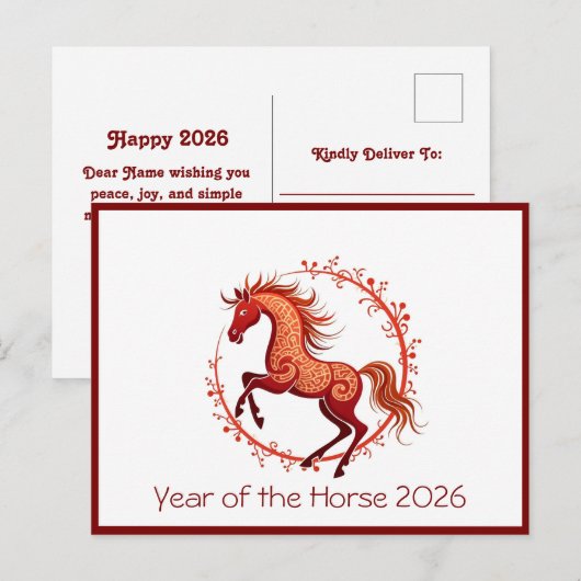 Jaar van het Paard 2026 vakantie briefkaart (Voorkant / Achterkant)