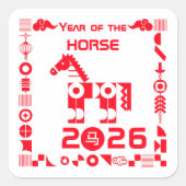 Jaar van het Paard 2026 Vierkante Sticker (Voorkant)