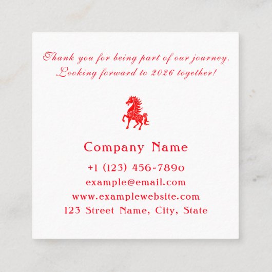 Jaar van het Paard 2026 Vierkante Visitekaartje (Achterkant)