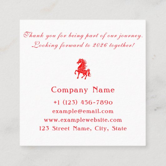 Jaar van het Paard 2026 Vierkante Visitekaartje (Achterkant)