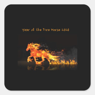 Jaar van het Paard 2026 (Vuur Paard) Plat Kaart Vierkante Sticker