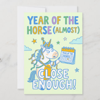 Jaar van het Paard (Bijna) Dichtbij Genoeg Eenhoor Feestdagenkaart