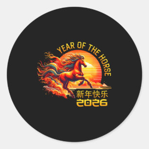 Jaar Van Het Paard Chinees Maanjaar 2026 Vuur Ronde Sticker
