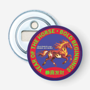 Jaar van het Paard Chinees Nieuwjaar Stoutmoedige  Button Flesopener