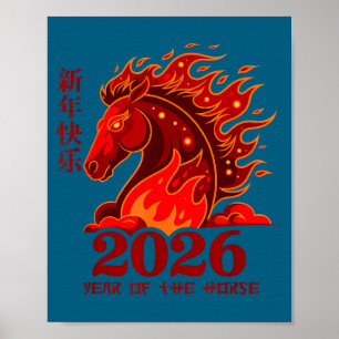 Jaar van het Paard Chinese Maankalender Vuur Paard Poster