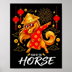 Jaar Van Het Paard Dabbing Chinese Nieuw Poster