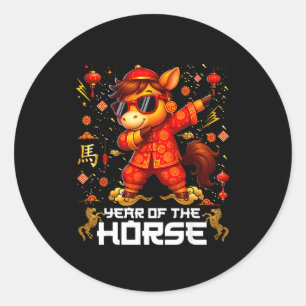 Jaar Van Het Paard Dabbing Paard Maan Chinese Nieu Ronde Sticker