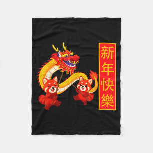 Jaar Van Het Paard Panda Draak Dans Chinees Nieuwj Fleece Deken