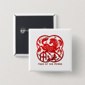 Jaar van het Paard Papercut Vierkante Button 5,1 Cm (Voorkant /achterkant)