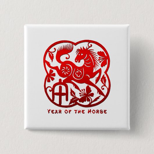 Jaar van het Paard Papercut Vierkante Button 5,1 Cm (Voorkant)