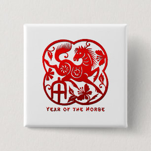 Jaar van het Paard Papercut Vierkante Button 5,1 Cm