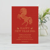 Jaar van het Paard Rood Chinees Nieuwjaar 2026 Feestdagenkaart (Staand voorkant)