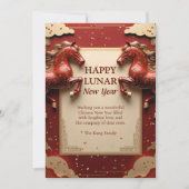 Jaar van het Paard Rood & Goud 2026 Chinees Nieuwj Feestdagenkaart (Voorkant)
