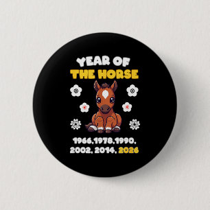 Jaar van het paard Schattig Dierenriem Dier 2026 O Ronde Button 5,7 Cm