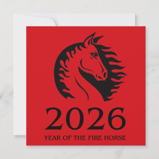 Jaar van het paard vlakke wenskaart (Voorkant)