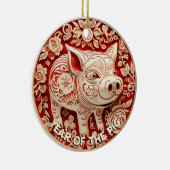 Jaar van het Pig Red en Gold Chiyogami Ornament (Rechts)