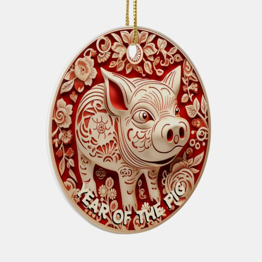Jaar van het Pig Red en Gold Chiyogami Ornament (Rechts)