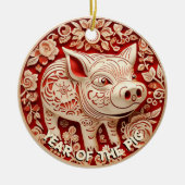Jaar van het Pig Red en Gold Chiyogami Ornament (Voorkant)