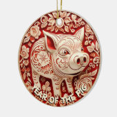 Jaar van het Pig Red en Gold Chiyogami Ornament (Links)