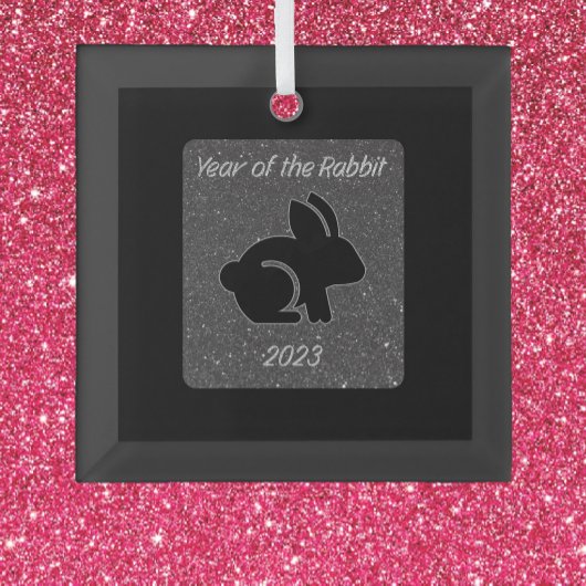 Jaar van het Rabbit Black Glitter Design Glas Ornament