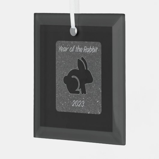 Jaar van het Rabbit Black Glitter Design Glas Ornament (Voorkant links)