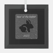 Jaar van het Rabbit Black Glitter Design Glas Ornament (Voorkant)