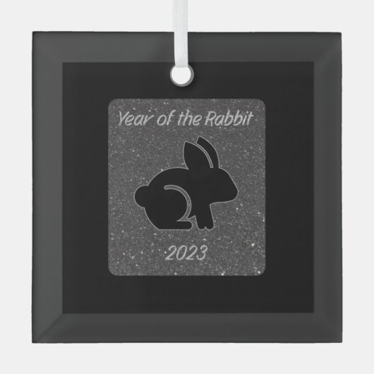 Jaar van het Rabbit Black Glitter Design Glas Ornament (Voorkant)