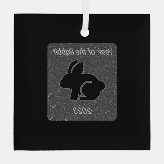 Jaar van het Rabbit Black Glitter Design Glas Ornament (Achterkant)