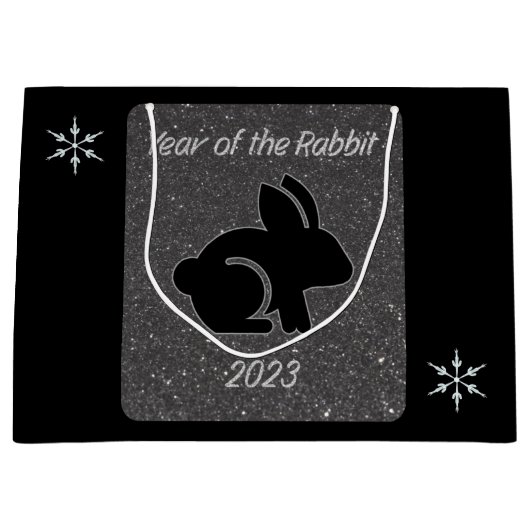 Jaar van het Rabbit Black Glitter Design Groot Cadeauzakje (Voorkant)