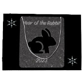 Jaar van het Rabbit Black Glitter Design Groot Cadeauzakje (Achterkant)