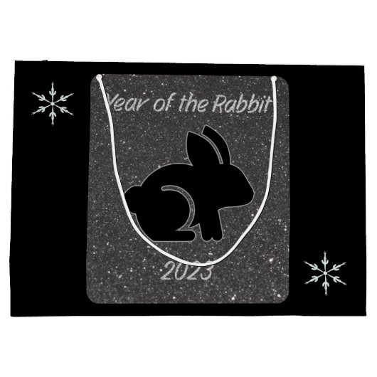 Jaar van het Rabbit Black Glitter Design Groot Cadeauzakje (Achterkant)