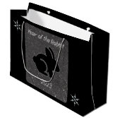 Jaar van het Rabbit Black Glitter Design Groot Cadeauzakje (Voorkant Gekanteld)