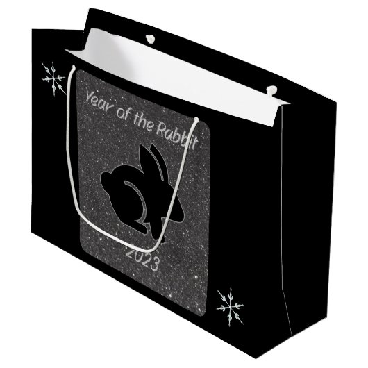 Jaar van het Rabbit Black Glitter Design Groot Cadeauzakje (Voorkant Gekanteld)