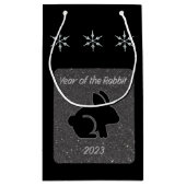 Jaar van het Rabbit Black Glitter Design Klein Cadeauzakje (Achterkant)