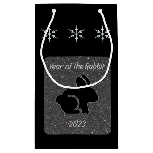 Jaar van het Rabbit Black Glitter Design Klein Cadeauzakje (Achterkant)