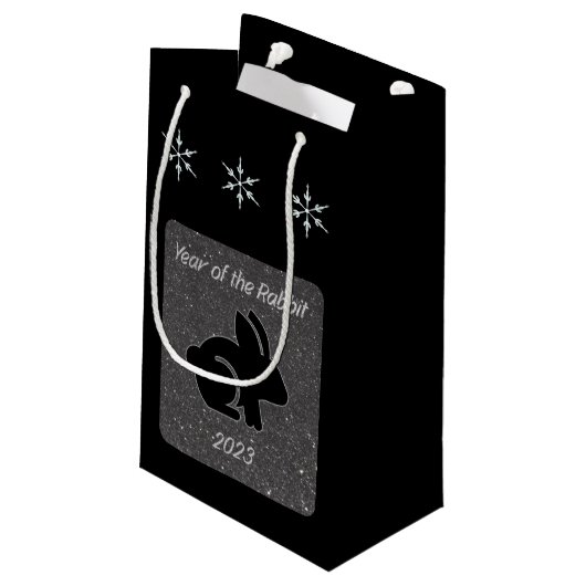 Jaar van het Rabbit Black Glitter Design Klein Cadeauzakje (Achterkant Gekanteld)