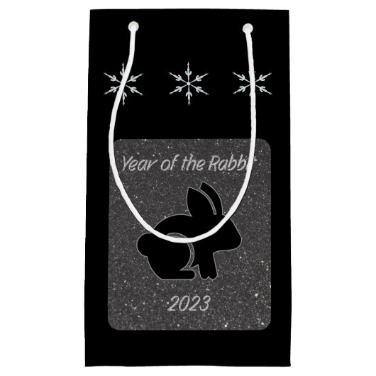 Jaar van het Rabbit Black Glitter Design Klein Cadeauzakje (Voorkant)