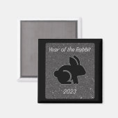 Jaar van het Rabbit Black Glitter Design Magneet (Voorkant / Achterkant)